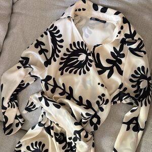 Zara Monochrome Floral Wrap Dress